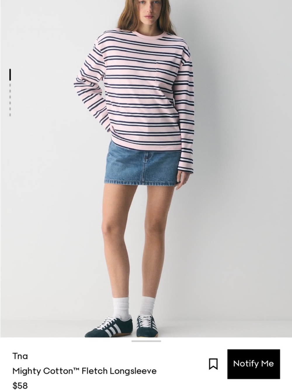 Aritzia Tna Long Sleeve Crewneck - Pink with Black Stripes
